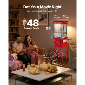 Popcorn Machine with Cart, 8oz Stainless Steel Kettle, 800W Commercial Popcorn Maker, 48 Cups per Batch Theater Style Popper Popcorn Machine with Cart, 8oz Stainless Steel Kettle, 800W Commercial Popcorn Maker, 48 Cups per Batch Theater Style Popper